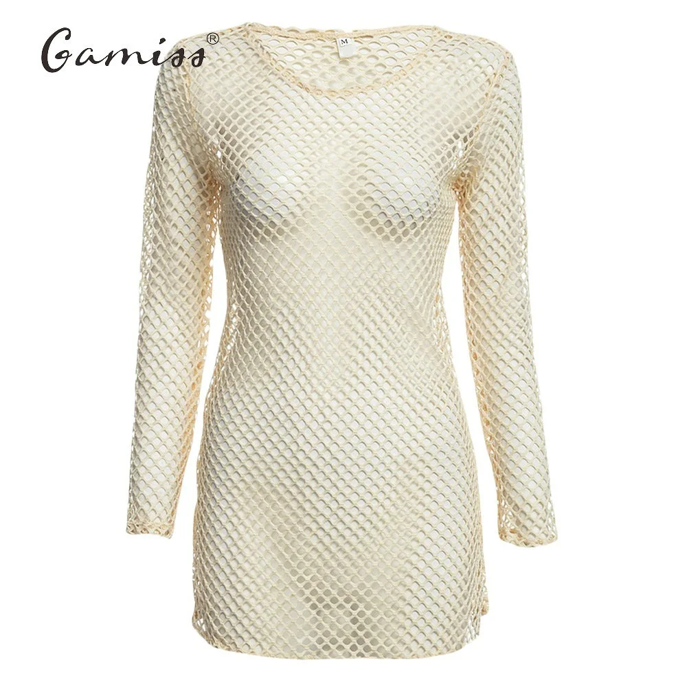 Летняя пикантная Пляжная накидка ажурная футболка Женская Длинная сетчатая