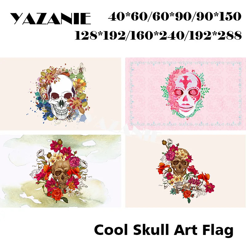 YAZANIE 90*150 см/120*180 см/160*240 см/192*288 СМ односторонние Цветочные флаги с черепами и