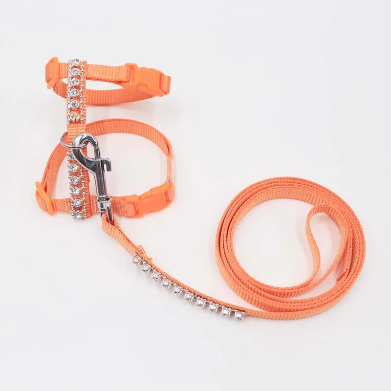 Orange Регулируемый горный хрусталь шлейка для кошек H стиль Pet Поводок для собаки набор нейлон Pet тяга кошка котенок Холтер ошейник для прогулок - Цвет: Orange