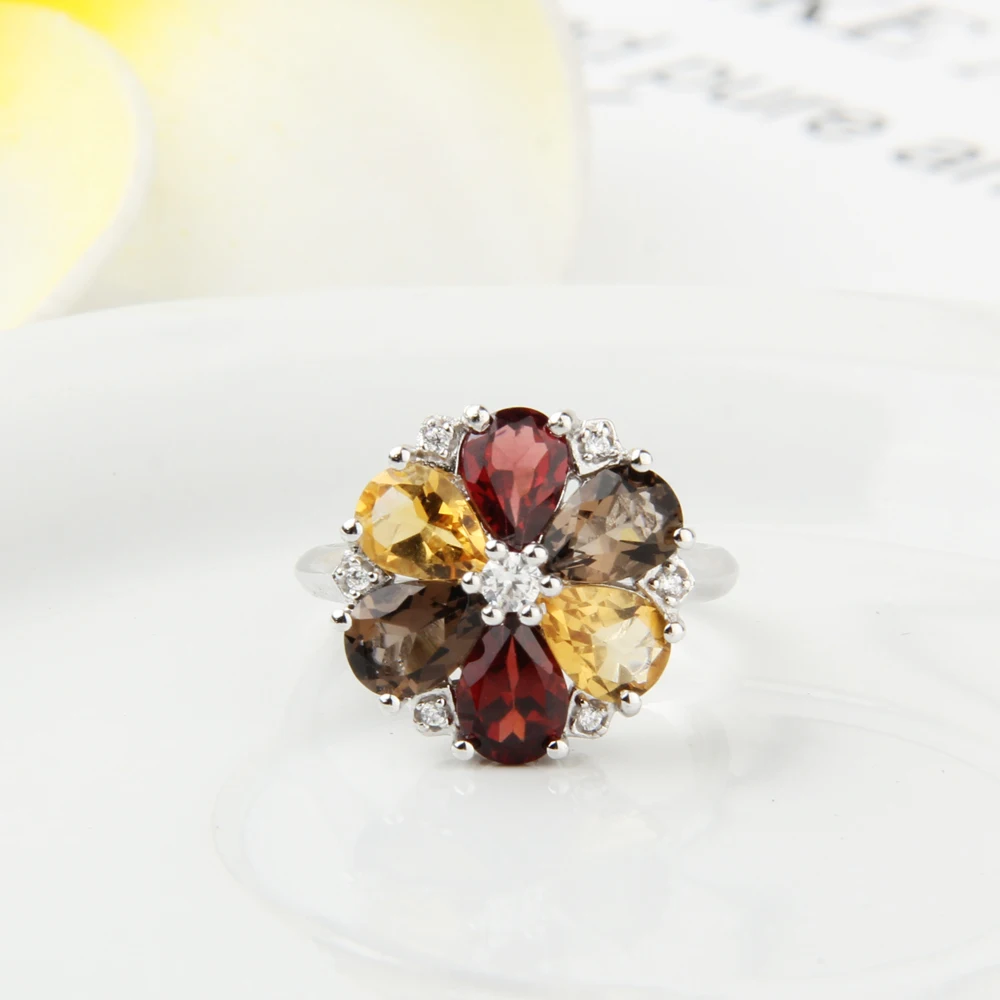 Gem's Ballet Snowflake Colors Natural Garnet Gemstone Rings Genuine 925 Sterling Silver for Women Wedding Fine Jewelry | Украшения и