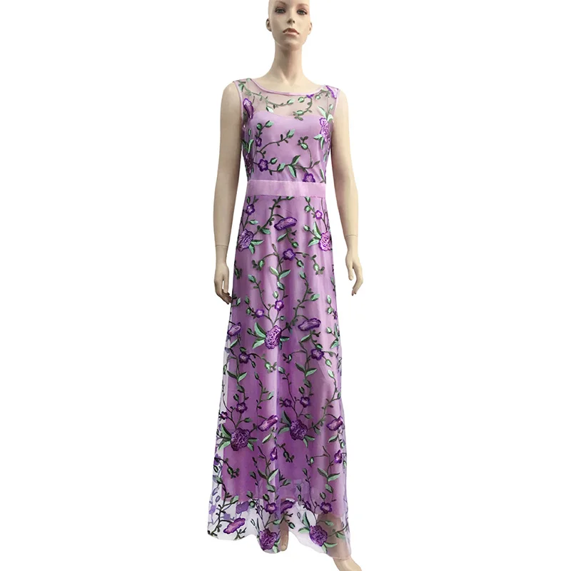 2018 для женщин Винтаж Vestido Longo цветочный вышивка платье Макси Розовый Фиолетовый