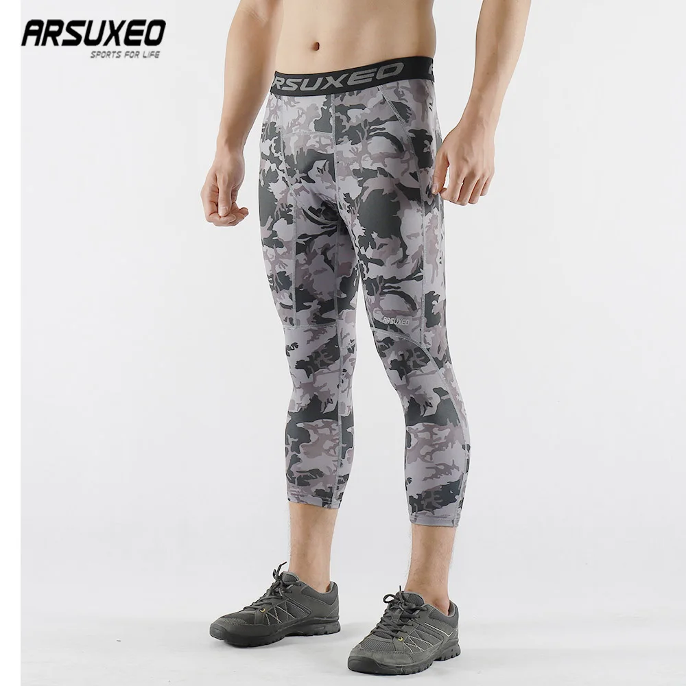 Мужские спортивные камуфляжные компрессионные брюки ARSUXEO базовый слой 3/4 трико