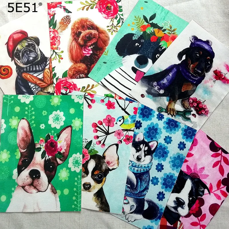 Handmade cloth DIY cotton fabric / positioning hand dyed patchwork digital printing Cute dog decorative canvas | Дом и сад
