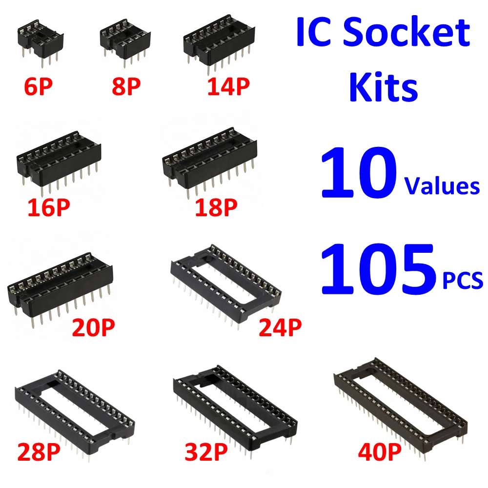 PHISCALE 105 шт. IC розетка 10 значений dip 6P 8P 14P 16P 18P 20P 24P 28P 32P 40P Адаптер Тип пайки комплект