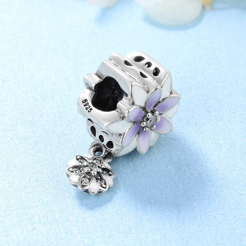 Хот 925 серебряный подвеска Фиолетовые цветы цирконовые бусины Подходят для оригинального европейского браслета из подвесок Ювелирные изделия