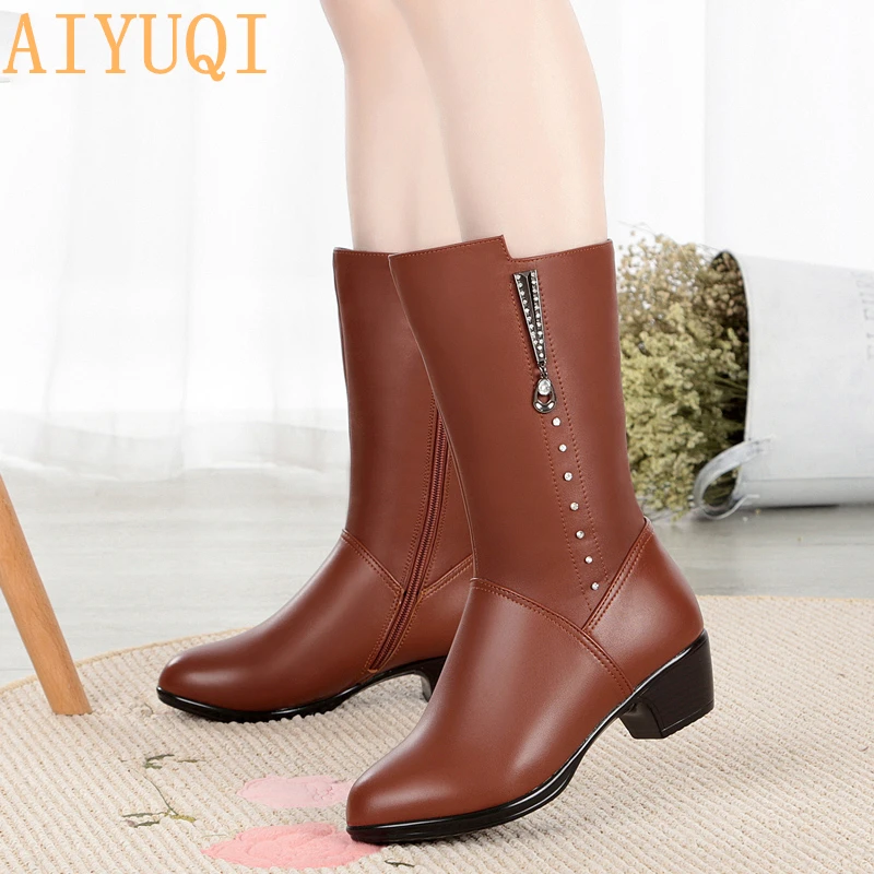 

AIYUQI Women boots for winter 2021 new genuine leather womens dress boot wool woman big size 41 42 43 women Military boots