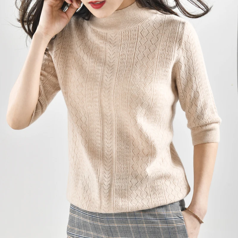 

Женский шерстяной свитер MVLYFLRT, свитер с коротким рукавом и воротником средней высоты, приталенный пуловер, весна 2019