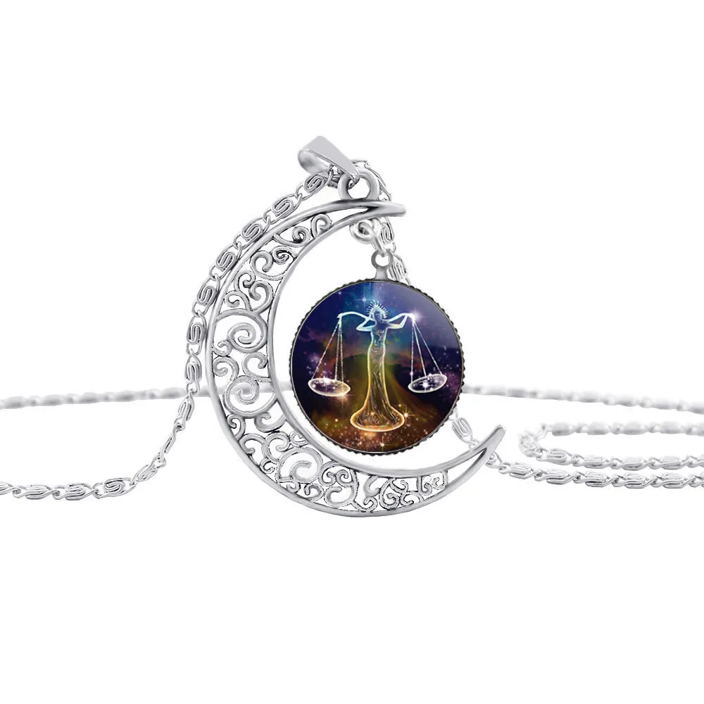 10 New Half Moon Time Pendant Necklace amulet Animal Zodiac Necklace Animal 12 Constellation Sign Crescent Necklace Jewelry gift - Окраска металла: Libra
