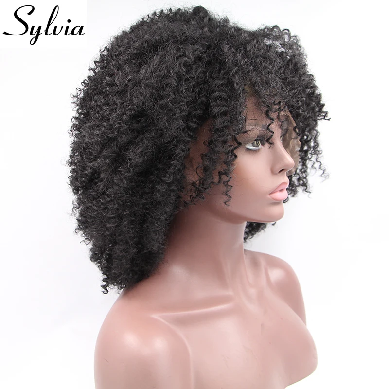 Sylvia 1b черный кудрявый синтетический кружевной передний парик натуральный
