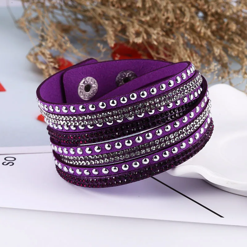 Purple Bracelet HOCOLE модные Очаровательные кожаные браслеты со стразами для женщин обёрточная бумага Многослойные Стразы браслет Женская мода ювелирные изделия свадебный подарок - Окраска металла: Purple Bracelet