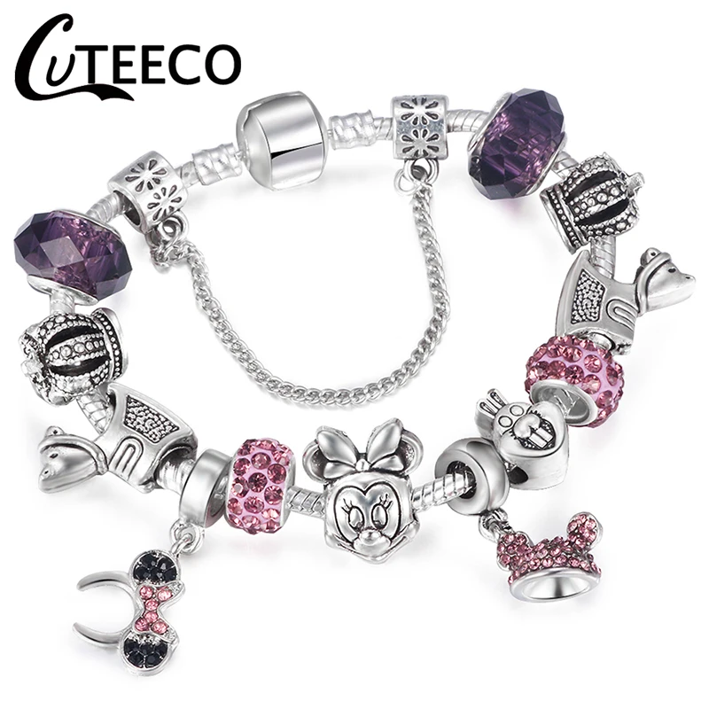 CUTEECO несколько стилей Микки Троян мотаться DIY Шарм браслет со змеиной цепочкой подходит брендовый браслет для женщин ювелирный подарок - Окраска металла: PDF049