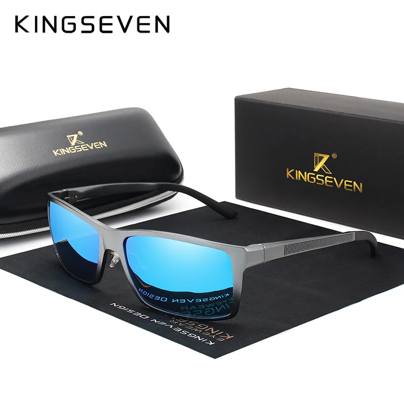 KINGSEVEN, дизайн, алюминиево-магниевые солнцезащитные очки, мужские Поляризованные Квадратные Солнцезащитные очки для вождения, мужские очки, аксессуары для мужчин - Цвет линз: Gun Blue
