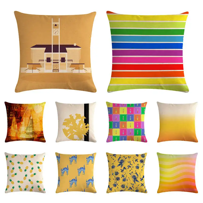 Чехлы на подушки желтого цвета с принтом животных из мультфильмов наволочки для