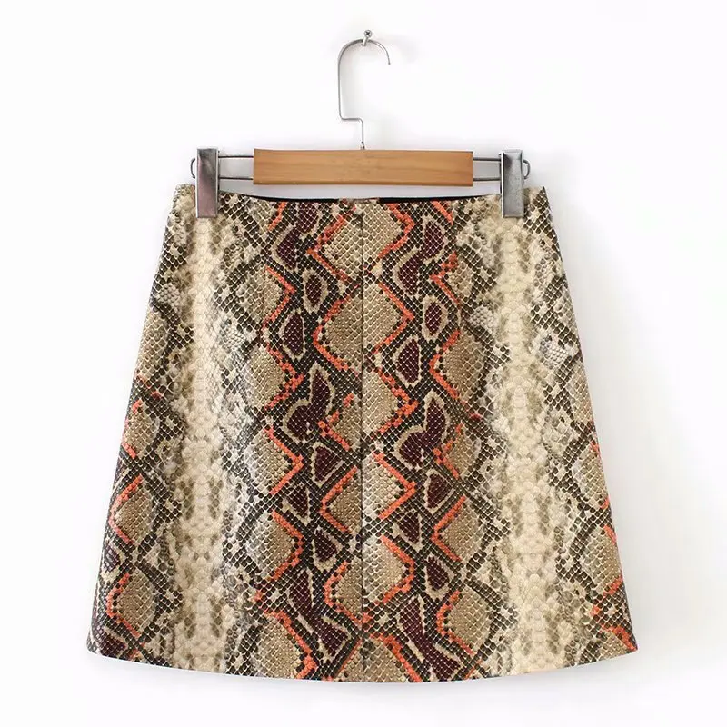 Юбка из искусственной кожи с принтом змеи GOPLUS уличная Faldas Mujer Moda 2019 Мини-Юбки