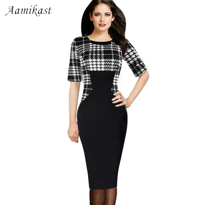 Женское платье-карандаш AAMIKAST элегантное лоскутное облегающее платье с круглым