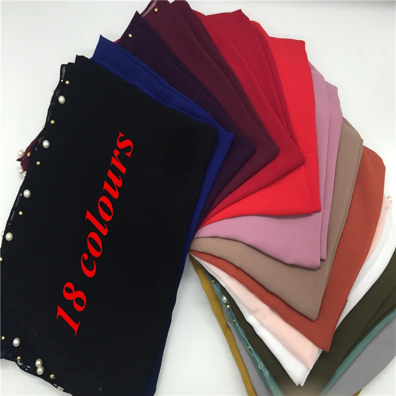 Женский шифоновый шарф-бандана однотонный с жемчугом 18 цветов 1 шт. |