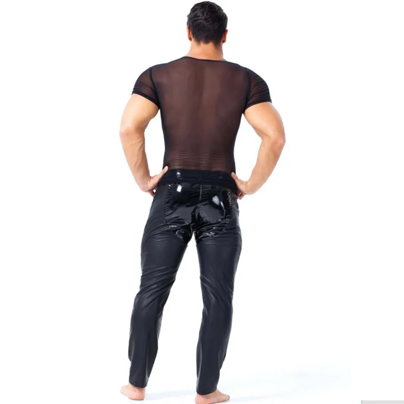 MenFaux Leather Tops Latex Catsuit Masquerade Super man Cosplay Halloween Party Dress Men Zentai Gay Fetish Wear Z6027