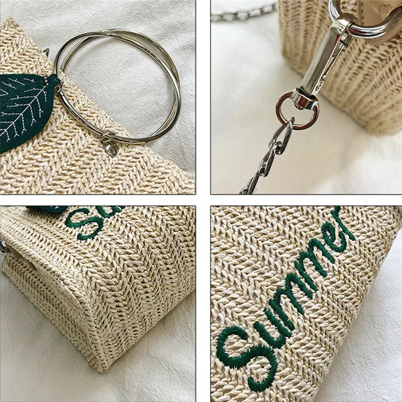 Женская Соломенная трикотажная сумка летняя пляжная плетеная Сумка в стиле бохо