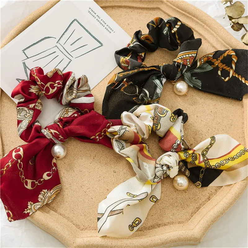 Ruoshui прекрасный кролик Scrunchies женщина печатных волосы с цветами Галстуки Девушки