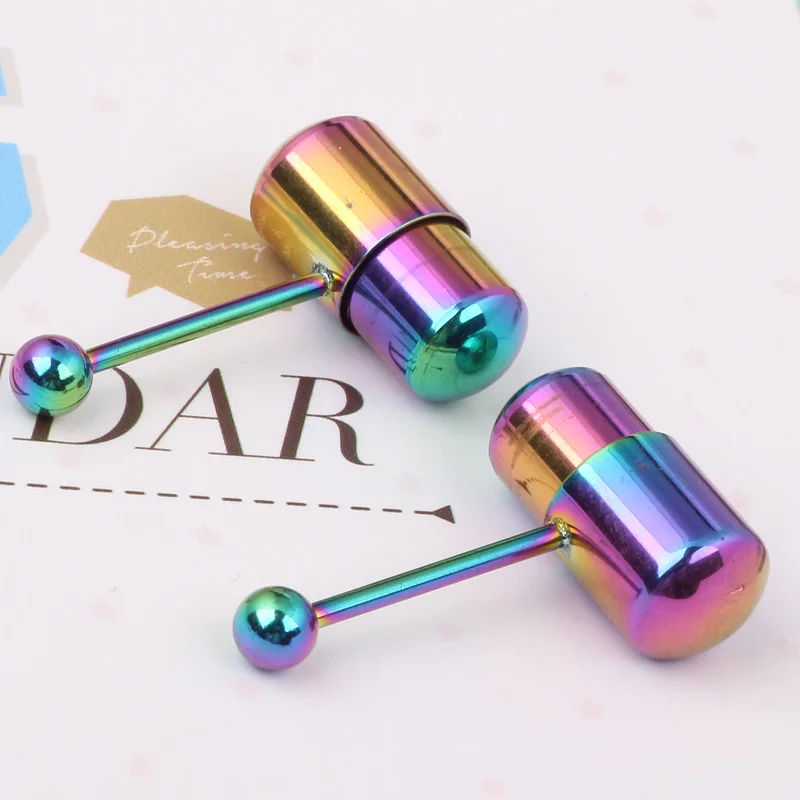 

VIBRATING TONGUE BAR STUD RING POWERFUL VIB BELL PIERCING BODY JEWELRY SILVER Rainbow