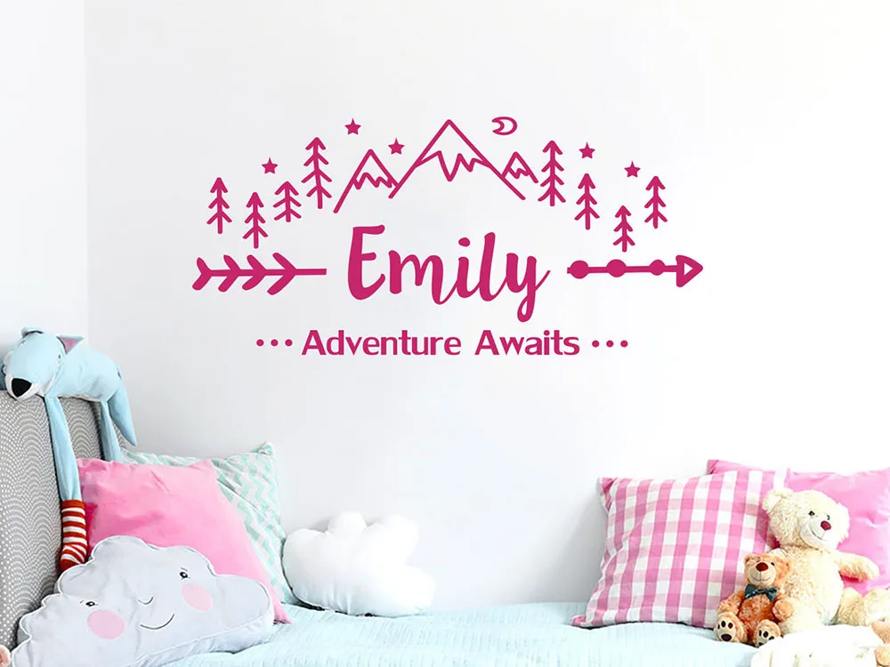 

Personalized Girls Boys Name Wall Decal Adventure Awaits Arrow Vinyl Art Stickers Names Mountain Nursery Bedroom Kids Decor D239