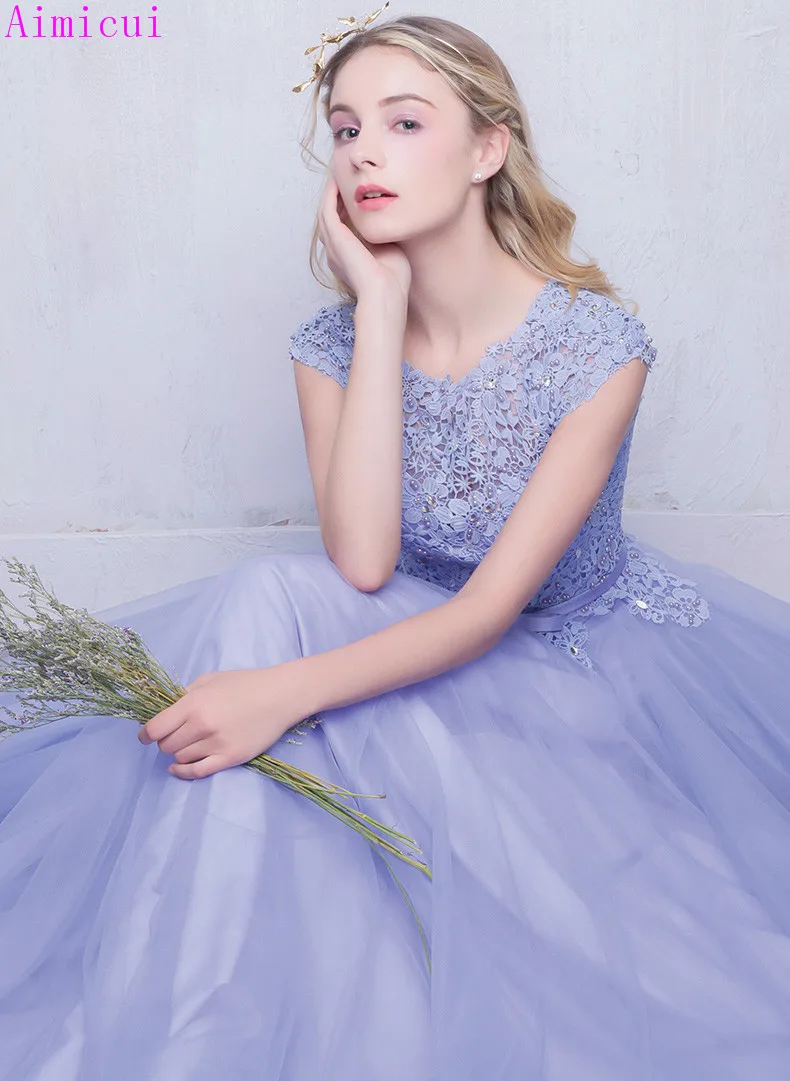 Сексуальное вечернее платье А силуэта для выпускного бала из тюля с о вырезом лавандового цвета клиентское