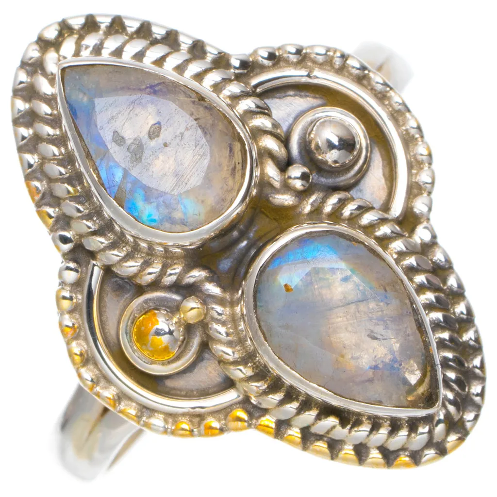 Натуральный Радужный Лунный Камень ручной работы уникальные кольцо из