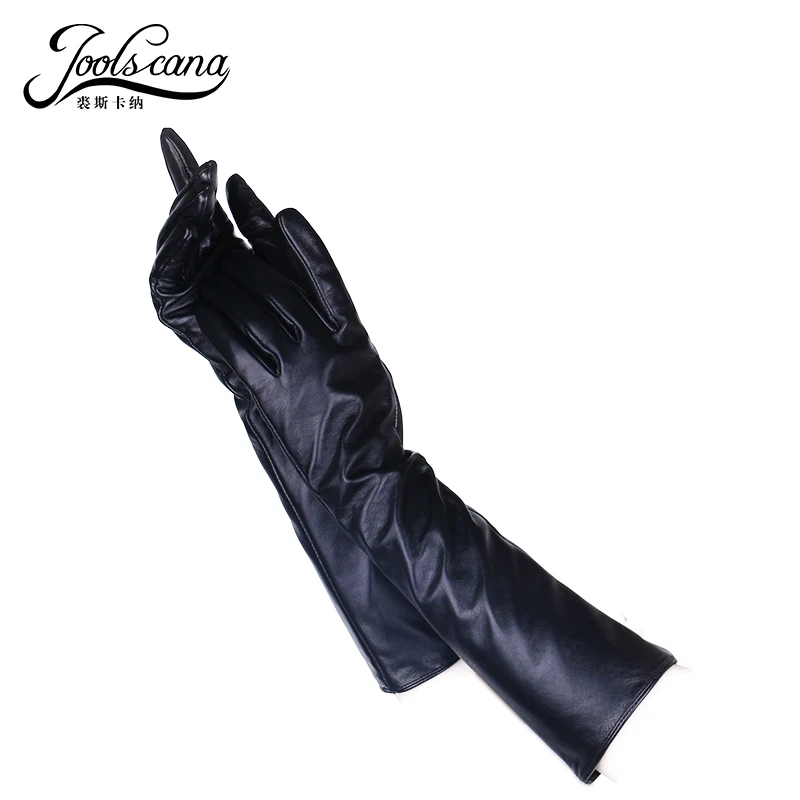 

JOOLSCANA leather gloves women fashion long leather gloves winter touch screen black elbow Italian natural sheepskin mitten 40cm