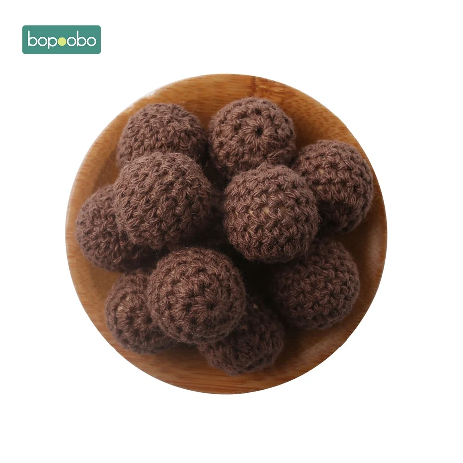 Brown Crochet Beads Bopoobo, 50 шт., 20 мм, натуральные деревянные бусины для вязания крючком, украшение внутри, деревянные бусины для прорезывания зубов, деревянные игрушки, бусины для прорезывания зубов - Цвет: Brown Crochet Beads
