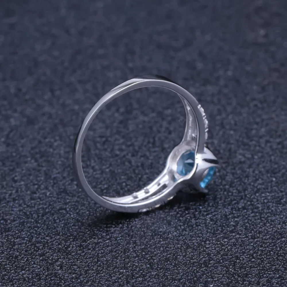 GEM'S BALLET 1.05Ct Round Natural Swiss Blue Topaz Gemstone Ring 925 Sterling Silver Simple for Women Gift Fine Jewelry | Украшения и