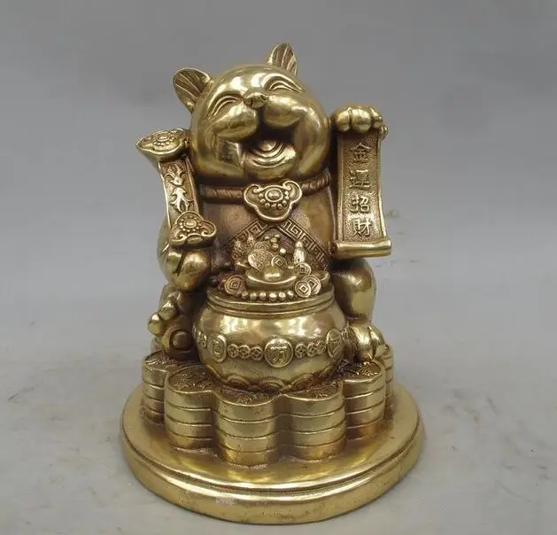 9.5" China Feng shui RuYi Pure Brass Copper To attract wealth Cat pussy statue | Дом и сад