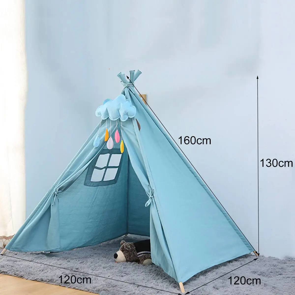 Blue 5 Тип большая палатка teepee дети хлопок холст ролевые игры дом мальчик девочки Wigwam подарок игровой дом Индия палатка-вигвам - Цвет: Blue