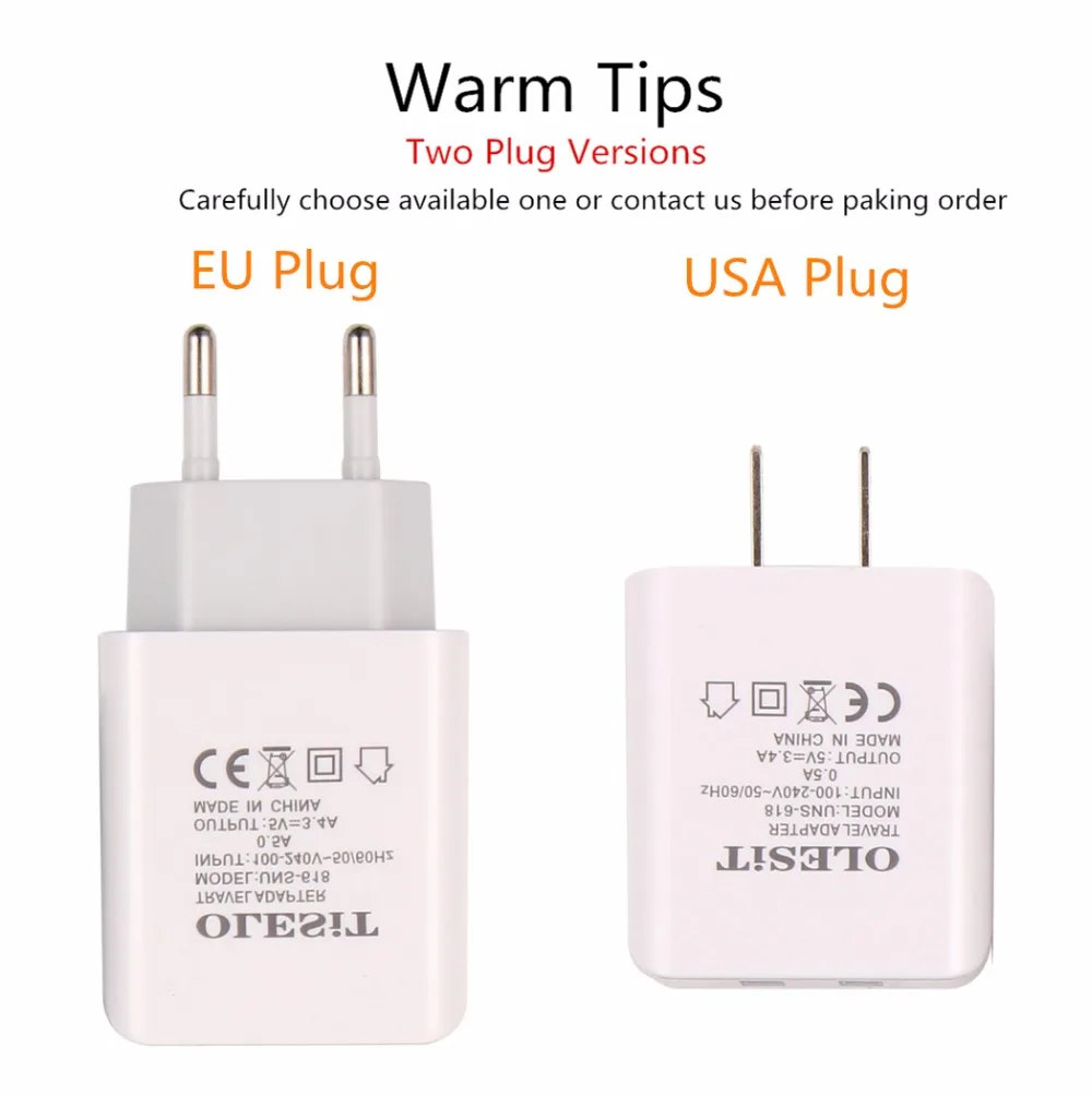 OLESiT Universal 5V 2.4A Dual USB Charger Adapter Wall Portable EU US Plug Mobile Phone for iPhone Samsung Xiaomi Tablet | Мобильные