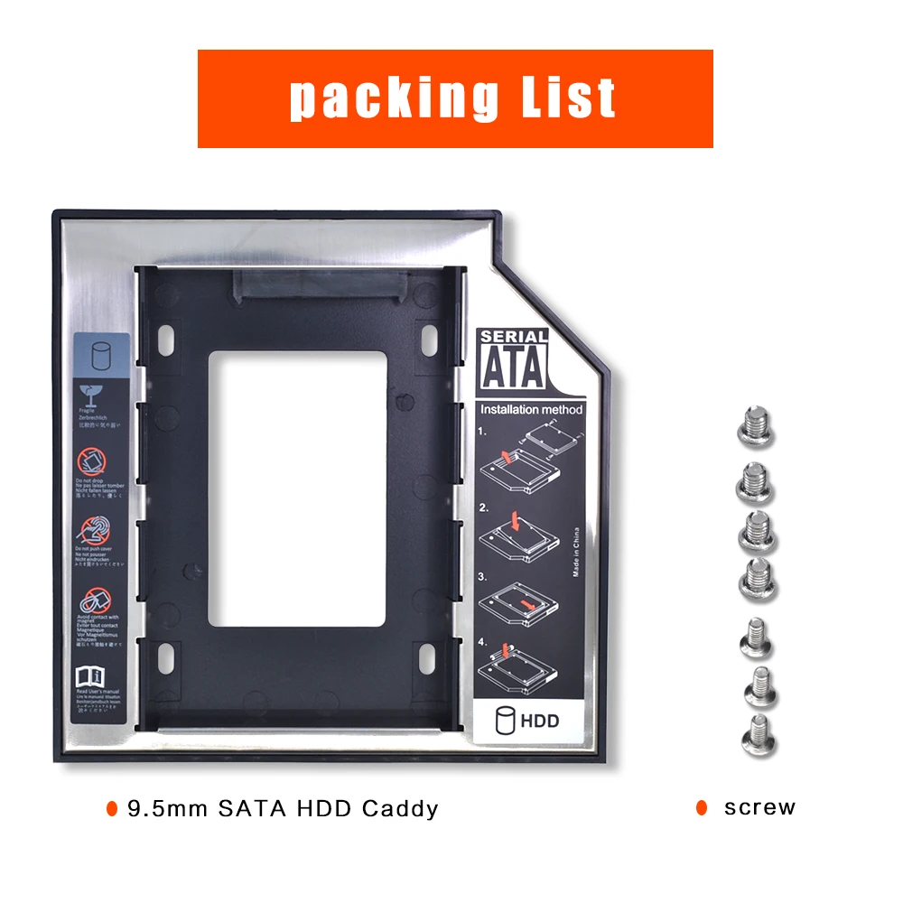 TISHRIC полупластиковый алюминиевый Универсальный Optibay 2nd HDD Caddy 9,5 мм SATA 3,0 2," SSD CD DVD для HDD чехол Корпус CD-ROM ODD
