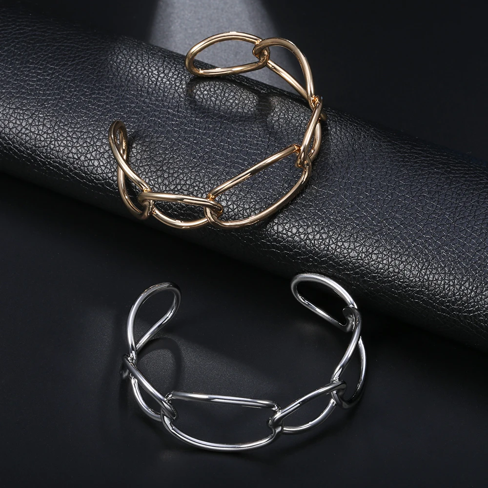 Simple Circles Gold Color Cuff Bangle for Women Personalized Geometric Bracelet 2019 Fashion Jewelry Mother Party Gifts | Украшения и