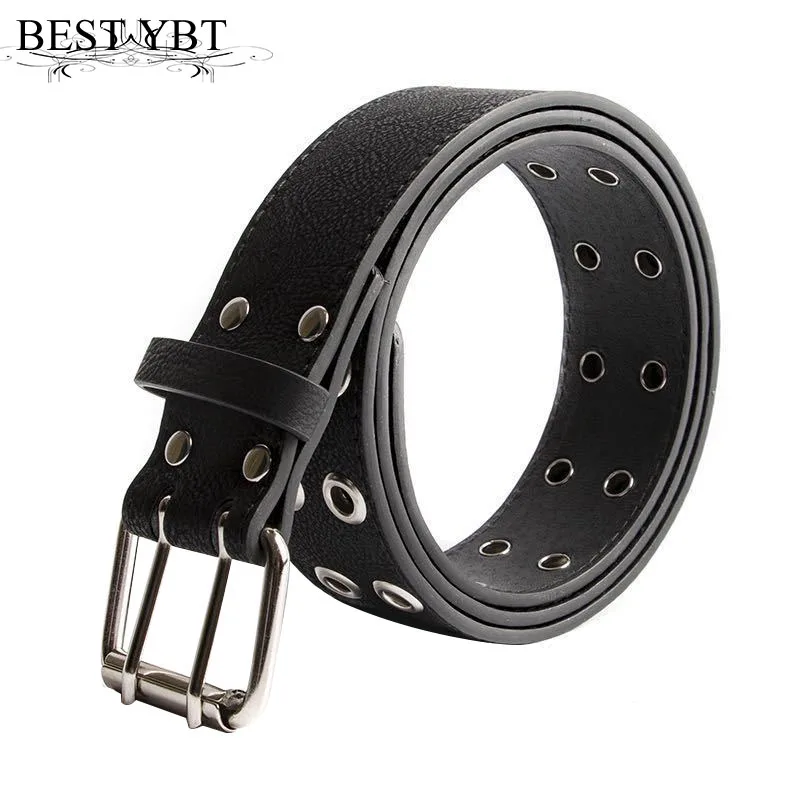 

Best YBT Unisex belt fashion trend Alloy doublue pin buckle Double exhaust eyes Men belt casual simple Women cowboy belt