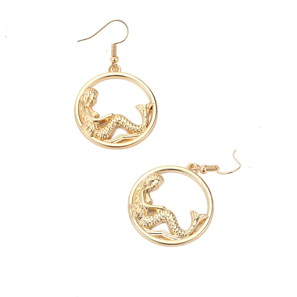 Trendy Mermaid Tail Dangle Earrings Women Vintage Golden Harajuku Circle Tassel Eardrop Drop Hook Earring Statement Jewelry | Украшения и