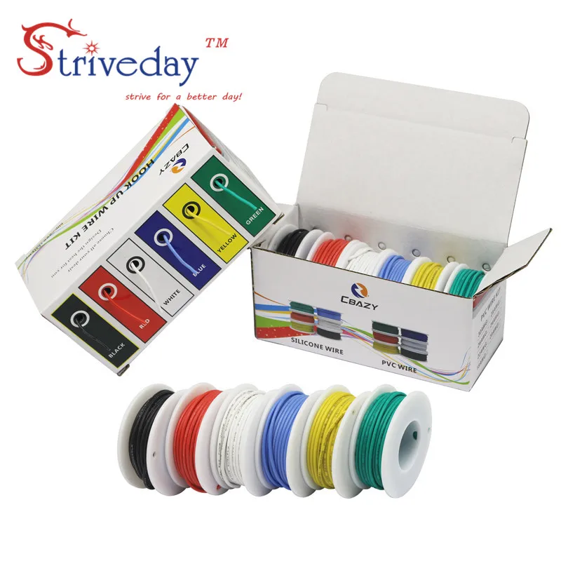 Купи 30/28/26/24/22/20/18awg Flexible Silicone Wire Stranded Cable 6 color Mix package Electrical Wire Tinned Copper Line DIY за 776 рублей в магазине AliExpress