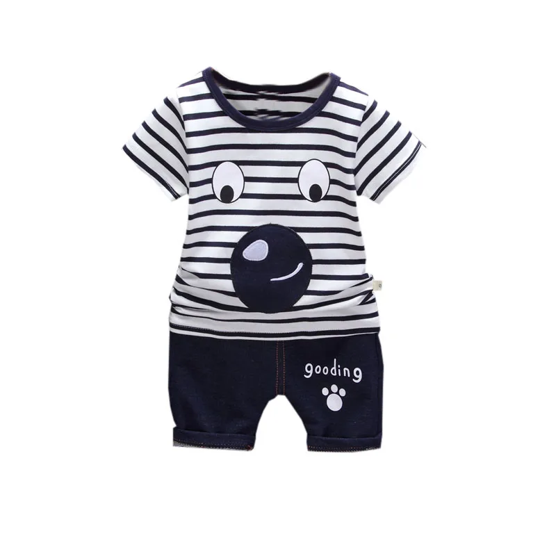 Summer Baby Boy Girls Adorable Cartoon Striped T-shirts Sets Short Sleeve Tops Blouse Shorts Casual Twins Cute Outfits Clothes | Детская