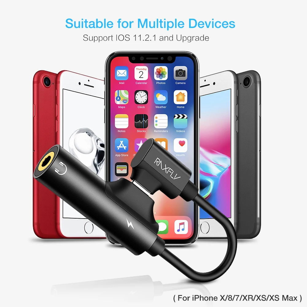 RAXFLY 2в1 зарядный аудио адаптер для iPhone 7 8 X XS MAX USB до 3 5 мм конвертер Max Jack