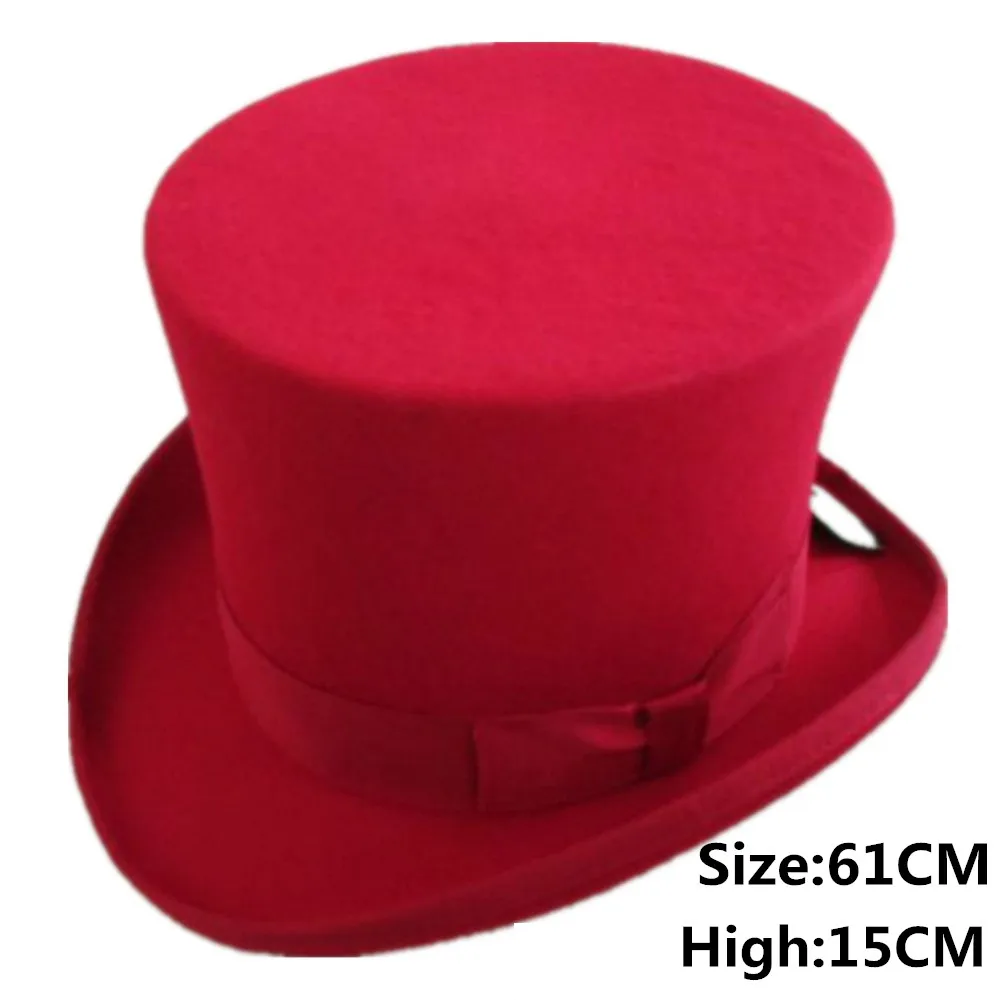 Red 61CM 5 видов цветов, верхняя шляпа 15 см, 4 размера, шерсть, для женщин и мужчин, топ, шляпа-федора, маг, кофе, стимпанк, косплей, панк, праздничные колпаки, Прямая поставка - Цвет: Red 61CM