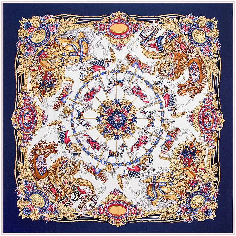 

100% Silk Twill Luxury Brand Silk Scarf For Women,2023 Large Square Scarves Headband Merry-go-round Paisley Print Shawl Hijab