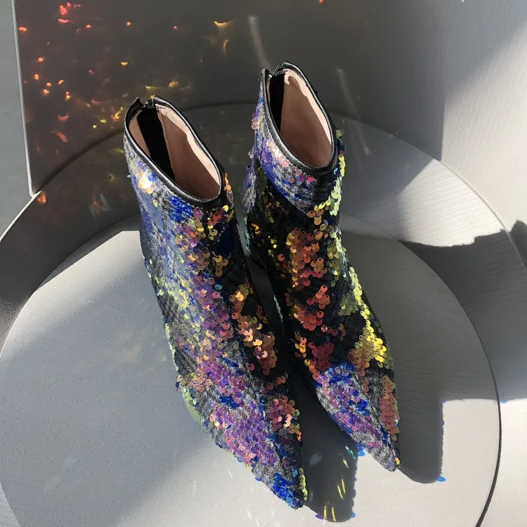 MLJUESE/женские мягкие ботильоны Ботинки на высоком каблуке с острым носком и