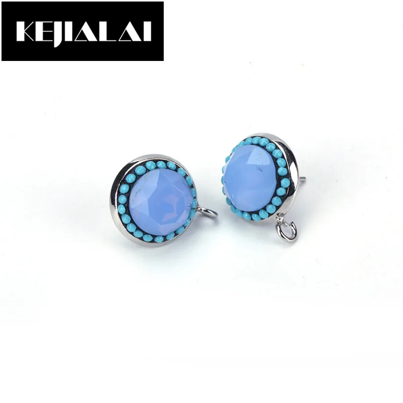 

KEJIALAI Accessories for Earrings DIY Making Faceted Crystal Stone Stud Paved with Blue Rhinestone Round Shape Charm Cute Beads