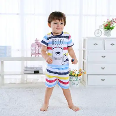 striped bear Новые летние комплекты одежды в школьном стиле для малышей Детская Хлопковая футболка в полоску с принтом+ шорты - Цвет: striped bear