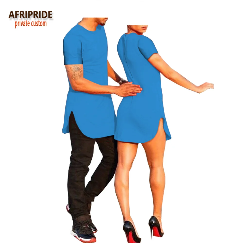 Летняя одежда для пар с африканскими узорами AFRIPRIDE, Мужская футболка с коротким рукавом и круглым вырезом+ женское мини-платье, повседневный костюм A18C001 - Цвет: 4