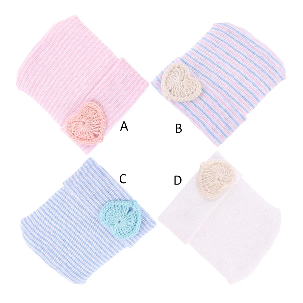Crochet Baby Spring Hat Newborn Beanie With Heart For Girls Cotton Knit Infant Striped Caps Toddler Accessories | Детская одежда и