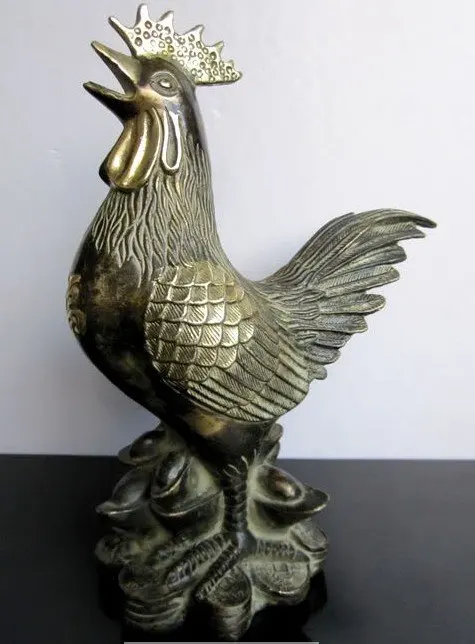 Редкая старая медная статуя петуха 18C/скульптура хорошая резьба лучшая коллекция