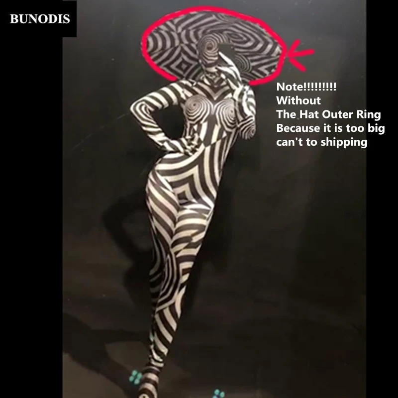 ZD263 Women Stage Wear Customes 3D Printed Zebra Pattern Bodysuit (Without Hat Outer Ring) Nightclub Party Celebrate Show Dancer