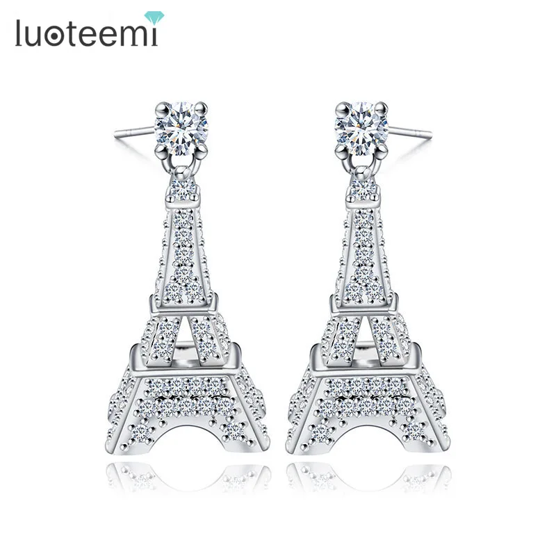 

LUOTEEMI Fashion Tiny Cubic Zirconia Eiffel Tower Shape Stud Earring for Women Unusual boucle oreille femme Romantic Accessories